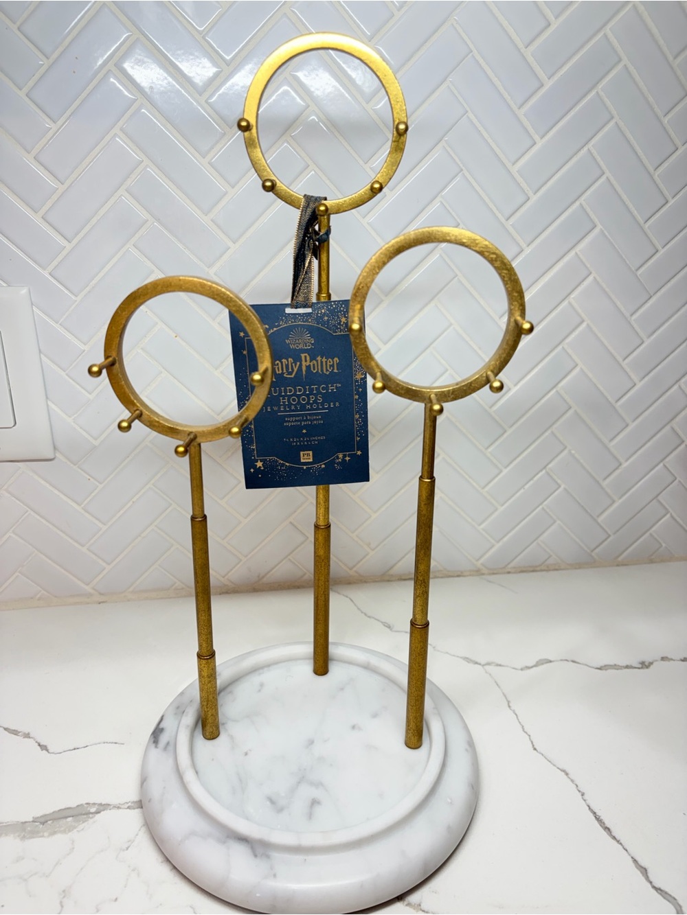 Pottery Barn Teen Harry Potter Quidditch Hoops Jewelry Holder Gold Metal Marble